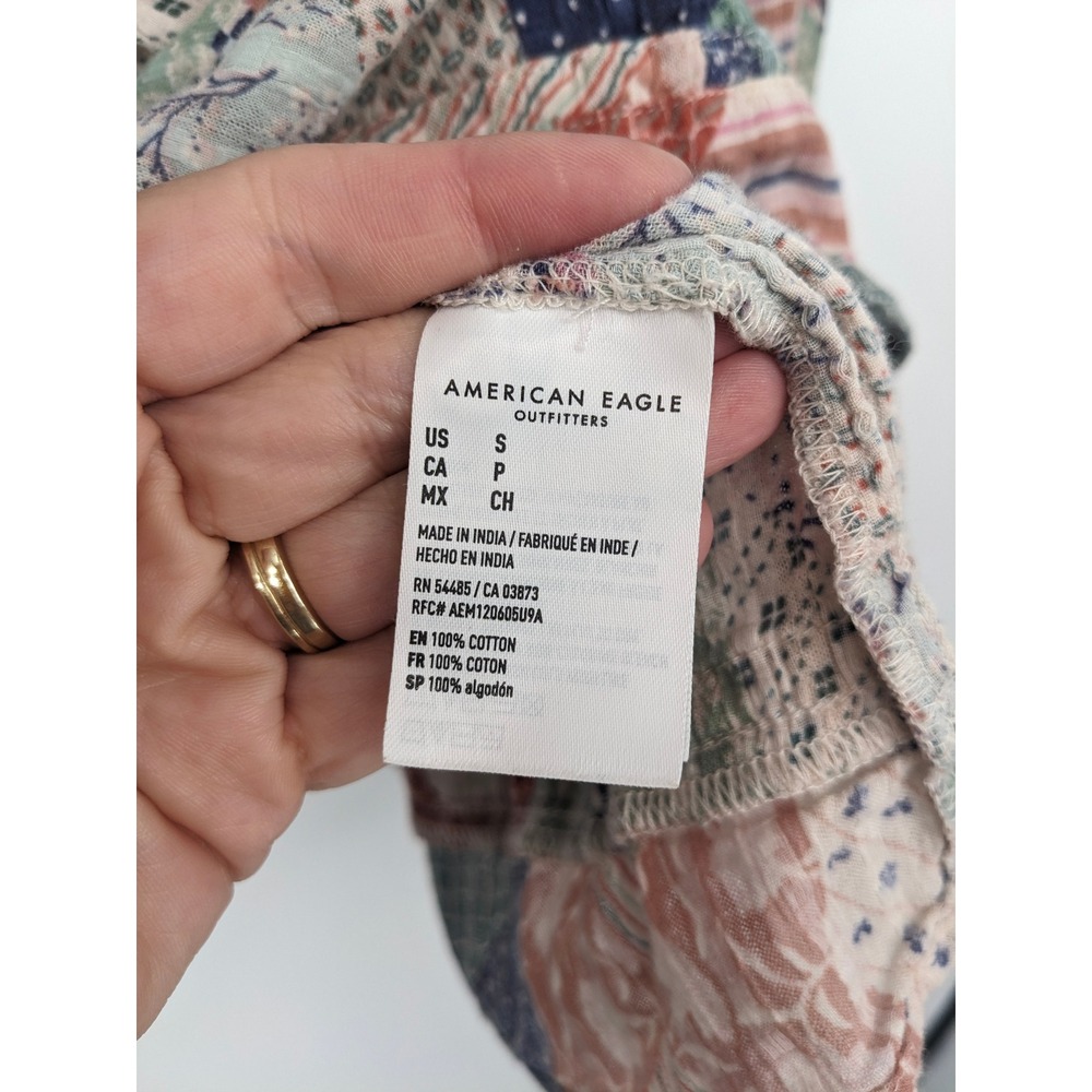 American Eagle Top S Multicolor Patchwork Peasant… - image 5